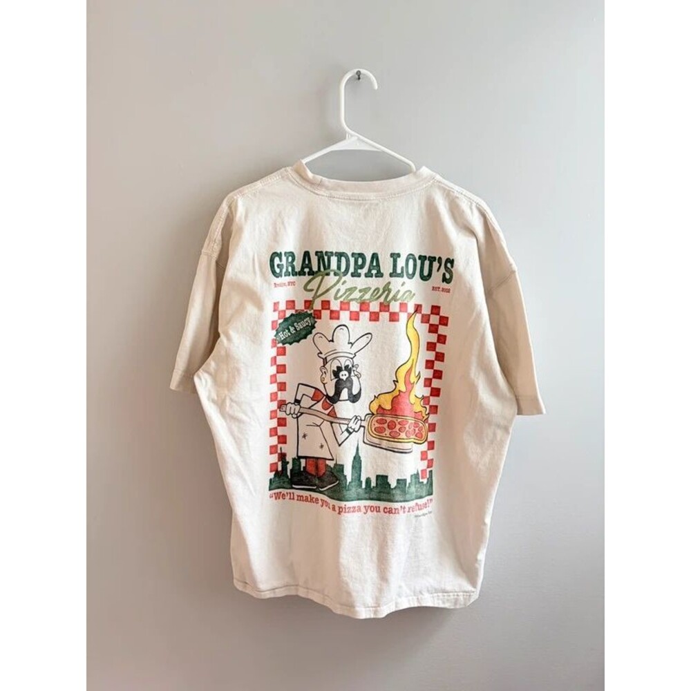 Hollister Grandpa Lou's Pizzeria Heavyweight Graphic Tee White Y2K, streetwear